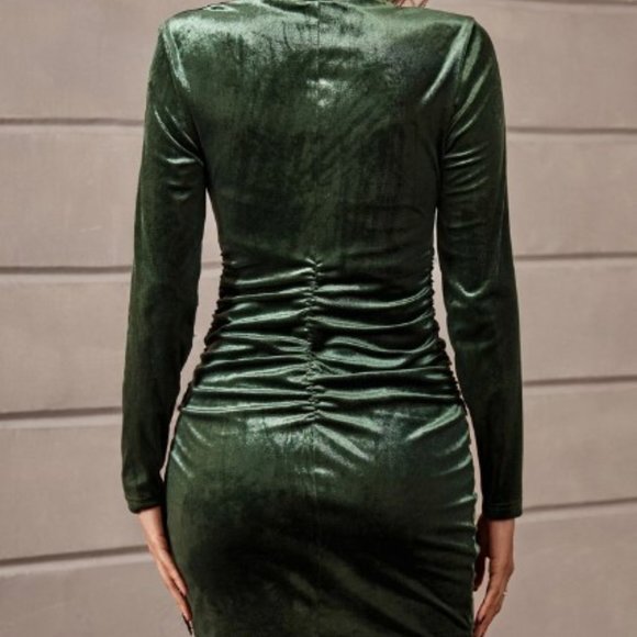 COPY - Velvet Emerald Bodycon Dress- 4 - Picture 2 of 4